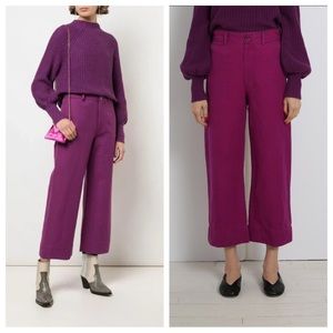 Apiece Apart Merida Wide Leg High Rise Cotton Linen Pants in Plum